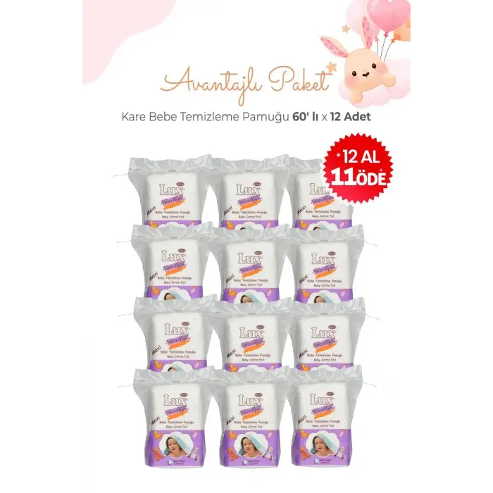 12 Al 11 Öde Kare Bebe Temizleme Pamuğu 60 lı
