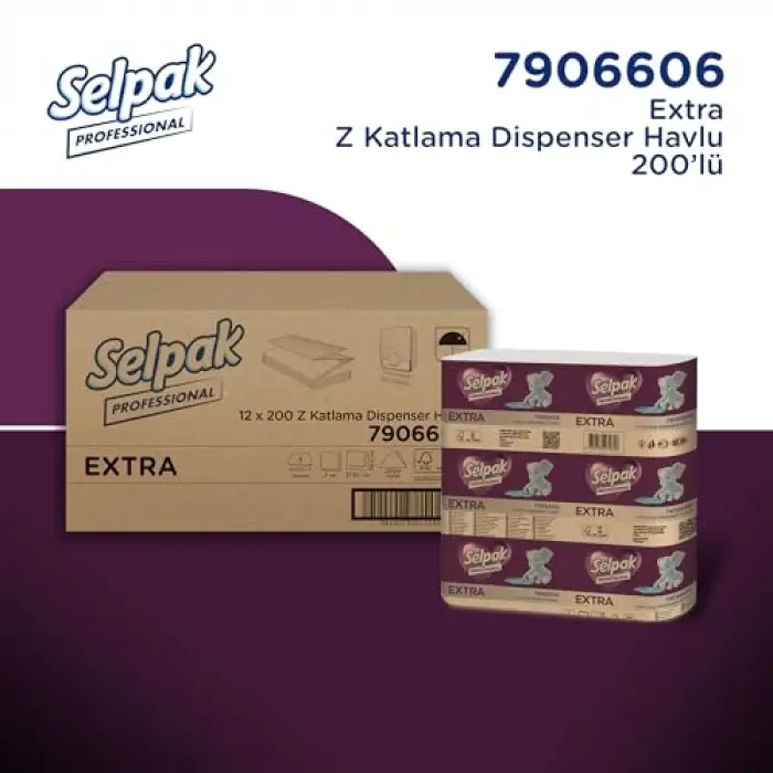12 x 200 Yaprak, Professional Extra Z Katlı Dispenser Havlu