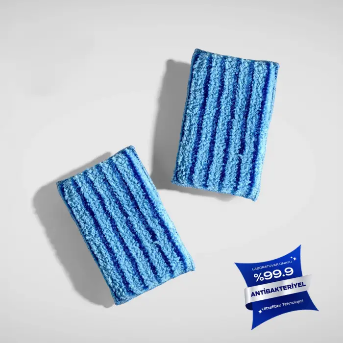 12 x 8 cm Antibakteriyel Mikrofiber Bulaşık Süngeri, İkili Set