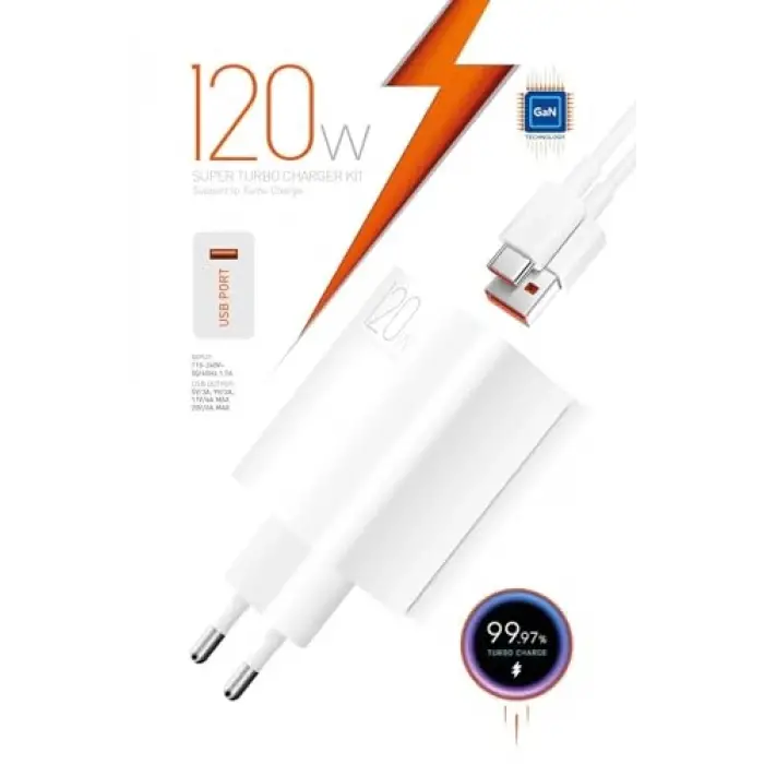 120W GaN Teknolojili Type-C Şarj Adaptörü ve Kablo Seti