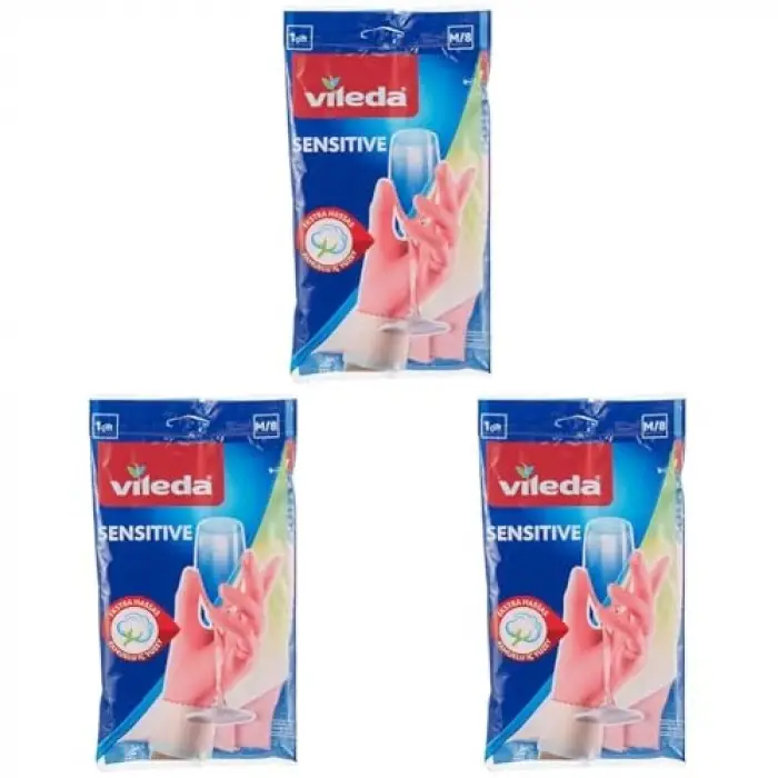 149212 Candy Pink Sensitive Eldiven, %100 Doğal Lateks, M 3lü set