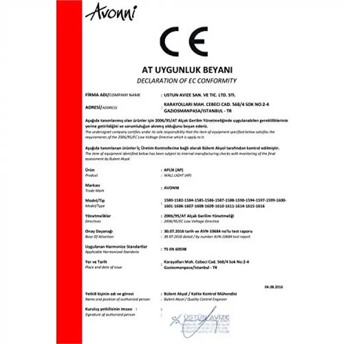 1597 Aplik, 60 w, Eskitme