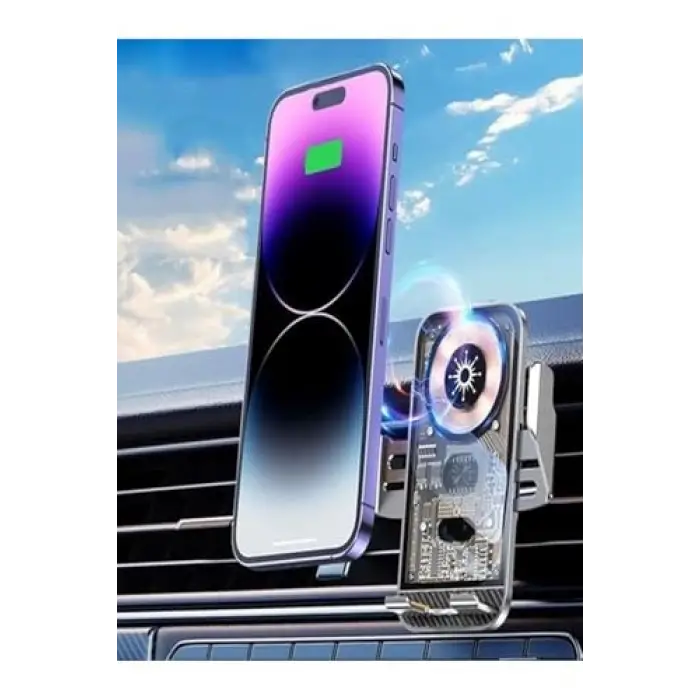 15W Sensörlü Araç İçi Wireless Şarjlı Telefon Tutucu, Şeffaf