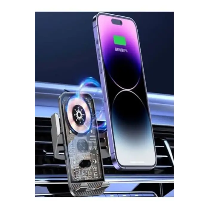 15W Sensörlü Araç İçi Wireless Şarjlı Telefon Tutucu, Şeffaf