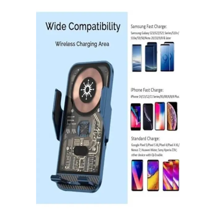 15W Sensörlü Araç İçi Wireless Şarjlı Telefon Tutucu, Şeffaf