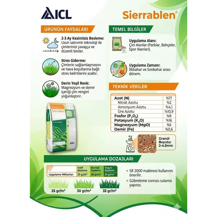 17-8-16+5MgO+Fe Kontrollü Salınımlı Çim Gübresi 2-3 Ay 25 KG