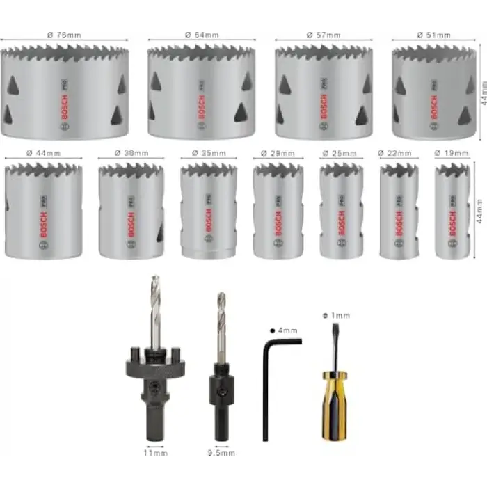 17 x PRO Multi Material Delik Açma Testeresi Seti, Standart Tutucu