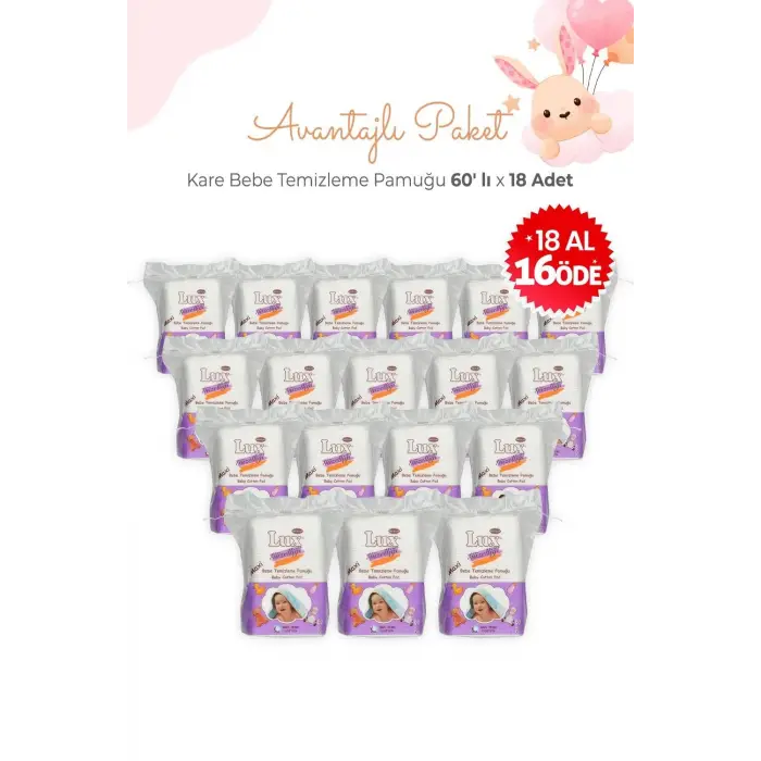 18 Al 16 Öde Kare Bebe Temizleme Pamuğu 60 lı