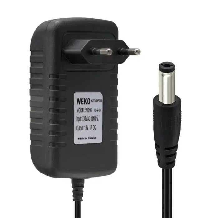 18 VOLT - 1 AMPER 5.5 * 2.5 UÇLU YERLİ ÜRETİM PRİZ TİPİ ADAPTÖR