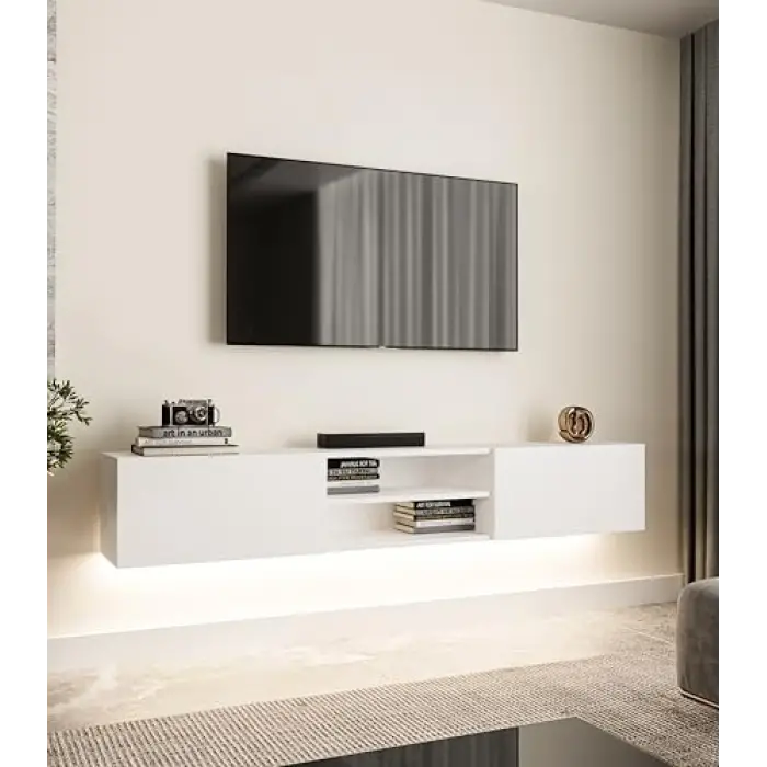 180 cm Beyaz, Işıklı TV Ünitesi