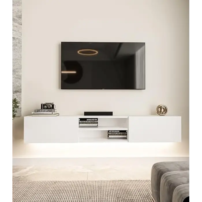 180 cm Beyaz, Işıklı TV Ünitesi