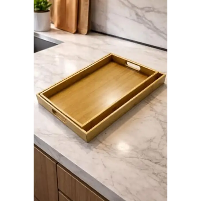 2 Adet Bambu Modern Tasarım Servis Tepsi Seti