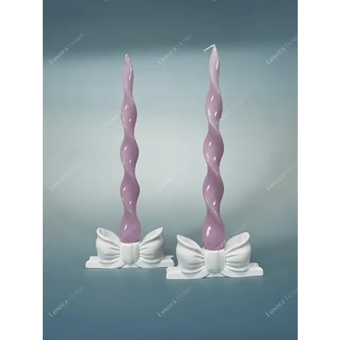 2 Adet Pürüzsüz Fiyonk Şamdan, Beyaz