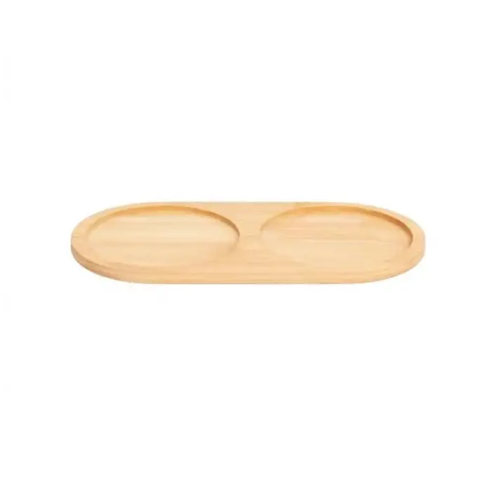 2 Bölmeli Oval Doğal Bambu Sunum Tabağı 23x12 cm