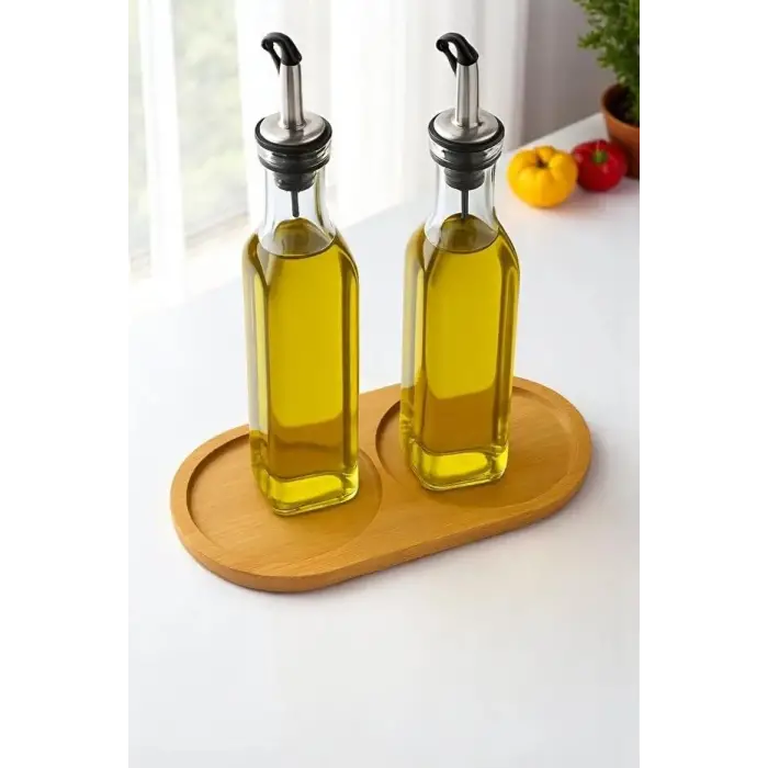 2 Bölmeli Oval Doğal Bambu Sunum Tabağı 23x12 cm