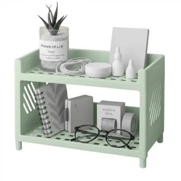2 Katlı Plastik Organizer Raf, 25 x 18 cm, Açık Yeşil