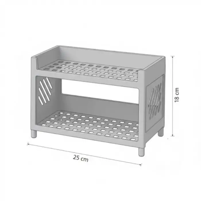 2 Katlı Plastik Organizer Raf, 25 x 18 cm, Açık Yeşil