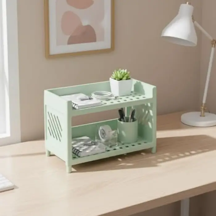 2 Katlı Plastik Organizer Raf, 25 x 18 cm, Açık Yeşil