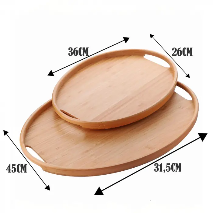 2li Bambu Tepsi Seti, İnce Tasarım Özel Üretim Oval 2li Bambu Tepsi Seti (36 * 26 * 1cm-45 * 31.5 * 1cm)