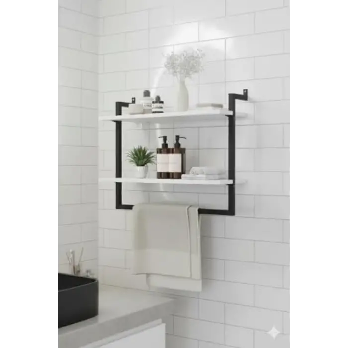 2li Duvara monte Banyo Rafları (Beyaz)