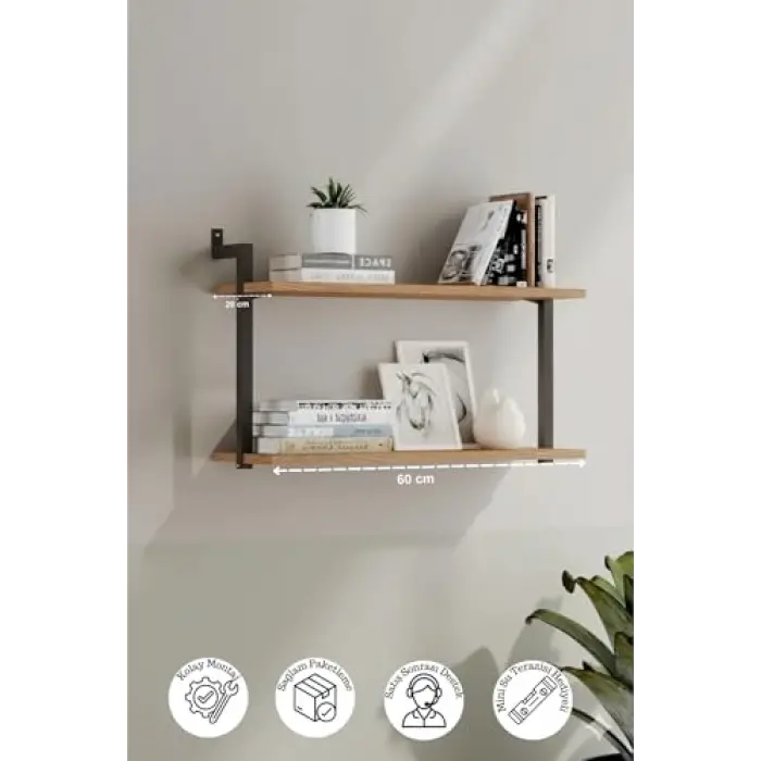 2li Duvara Monte Kitaplık, Raf (Çam)
