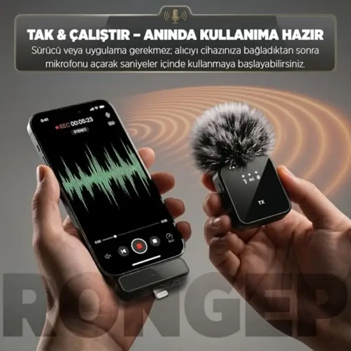 [2li Kablosuz Yaka Mikrofonu] iPhone/Android Telefonlar/Type-C Girişli PCler için Type-C/Lightning Giriş 8-10 Saat Pil Ömrü 20 Metreye Kadar Menzilli Tak Çalıştır Kablosuz Mikrofon (Siyah)