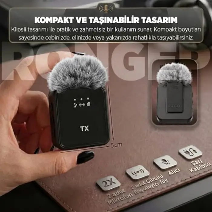 [2li Kablosuz Yaka Mikrofonu] iPhone/Android Telefonlar/Type-C Girişli PCler için Type-C/Lightning Giriş 8-10 Saat Pil Ömrü 20 Metreye Kadar Menzilli Tak Çalıştır Kablosuz Mikrofon (Siyah)
