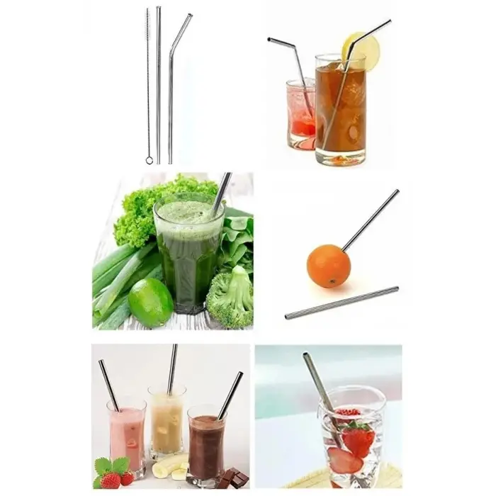 2li Paslanmaz Çelik Pipet + Temizleme Fırçası