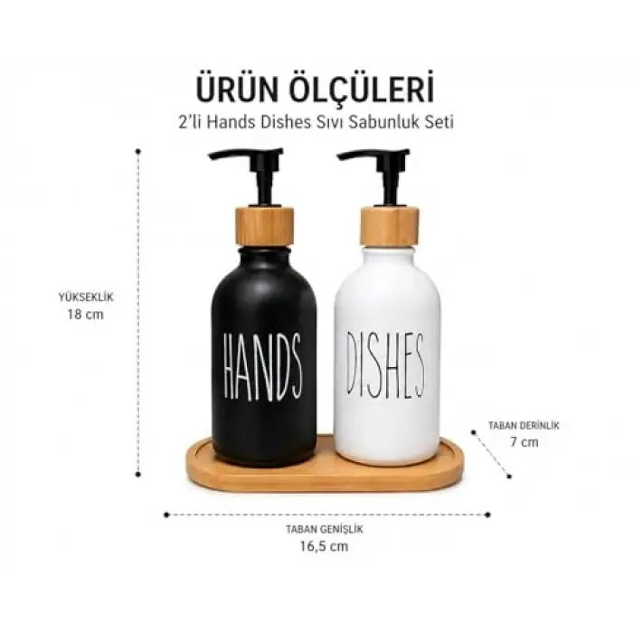 2li Siyah Beyaz Cam Sabunluk Seti, 500 ml, Bambu Standlı