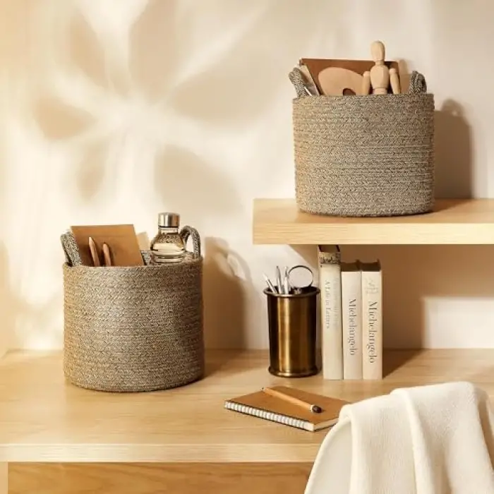 2li Siyah Kırçıllı Jüt Halat Sepet Set 26 x 22 cm