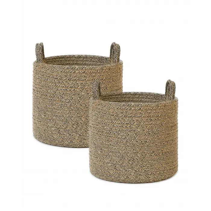 2li Siyah Kırçıllı Jüt Halat Sepet Set 26 x 22 cm