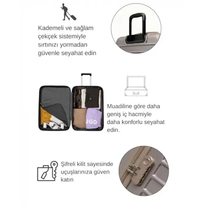 2li Valiz Seti Orta Boy - Kabin Boy Taş-Bej 1168