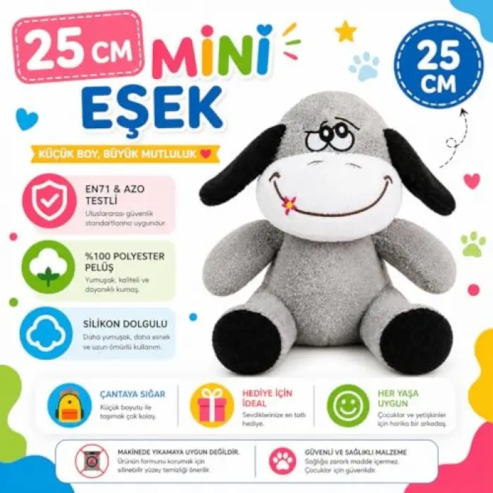 20-25 cm Figürlü Pelüş Ayıcık, 20 cm Teddy Bear, Eşek