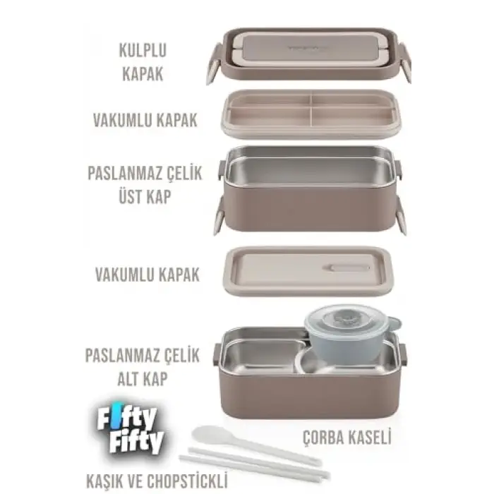 2000 ML, 2 Kat Paslanmaz Çelik Çorba Kaseli Bento Beslenme Kutusu, FFLBOX01029