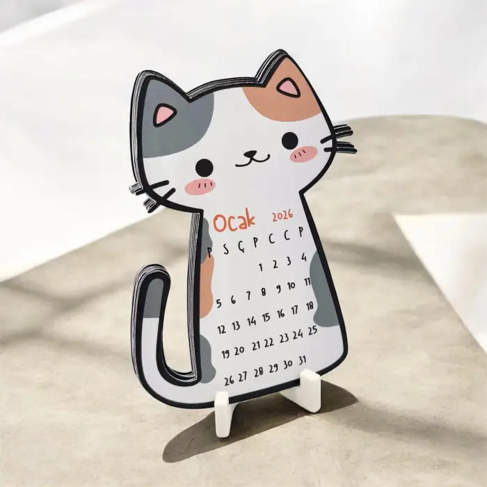2026 Takvim - Kedi Masaüstü Takvim- Standlı Takvim