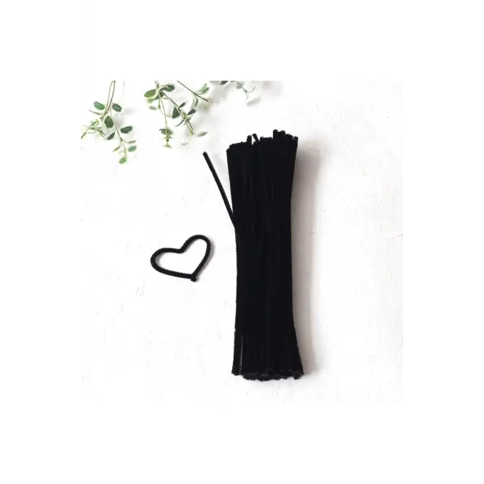 20li Tel Tüylü Tel Şönil, 30 Cm, Siyah