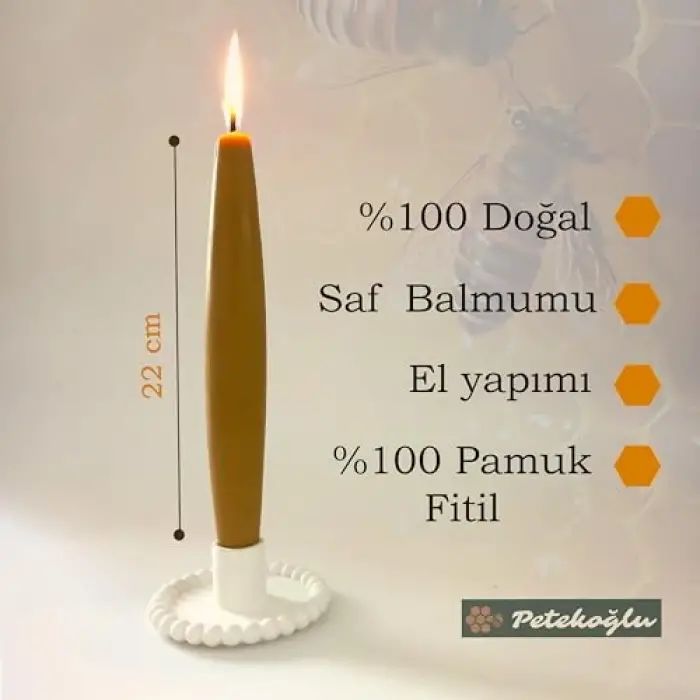 22 cm mermi formlu balmumu şamdan mumları, 2 adet