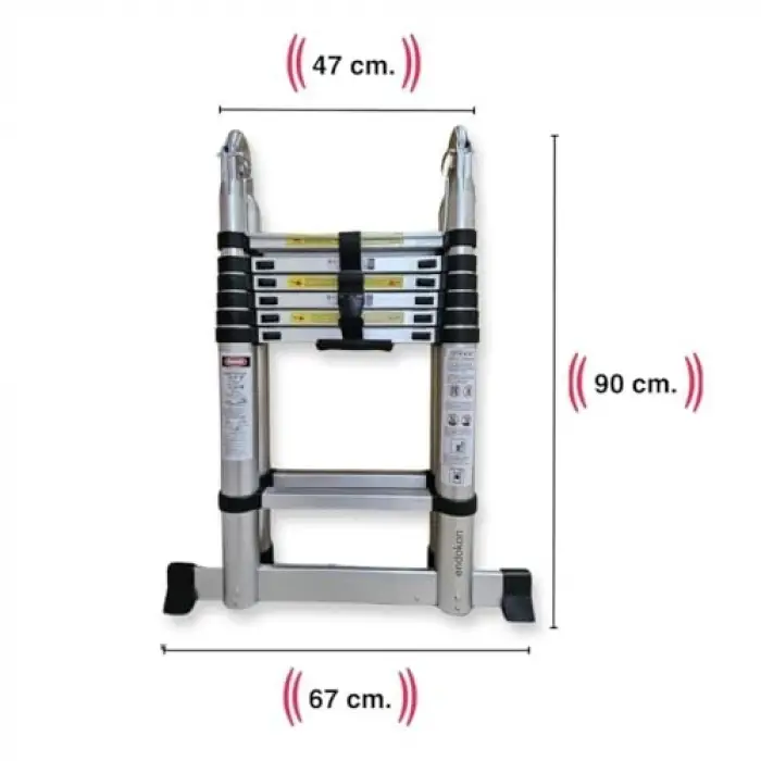 220 + 220 cm teleskopik merdiven, 7+7 basamaklı, A tipi uzayan