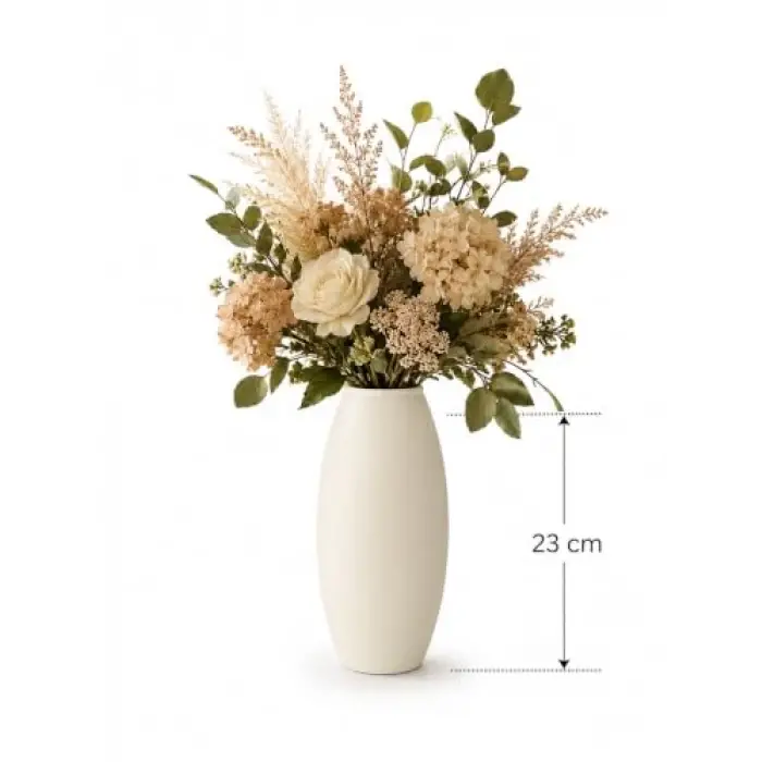 23 cm Oval Dekoratif Seramik Krem Vazo