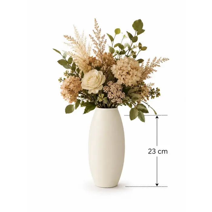 23 cm Oval Dekoratif Seramik Krem Vazo