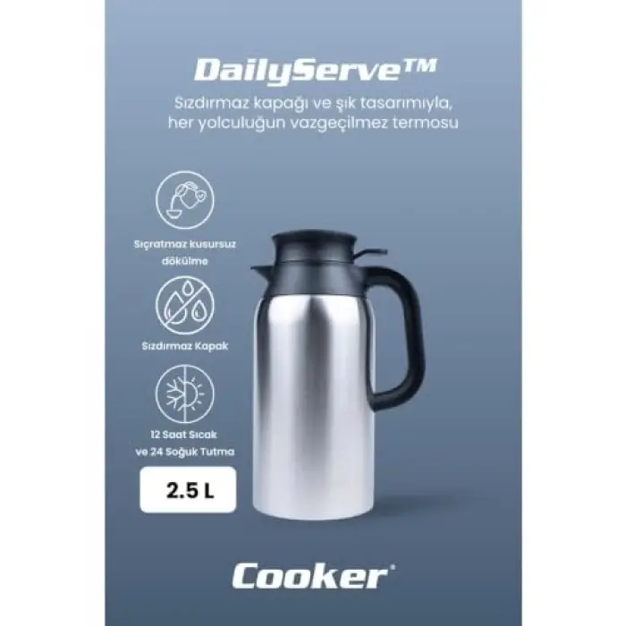 2,5 L Siyah Kulplu Çelik Termos Ckr-2123