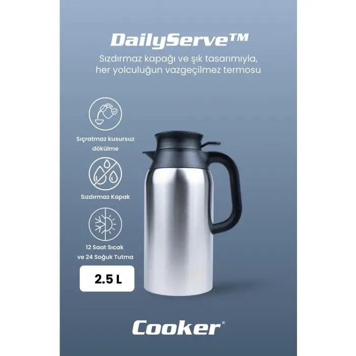 2,5 L Siyah Kulplu Çelik Termos Ckr-2123