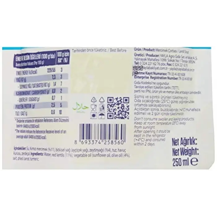 250 g hazır mercimek çorbası