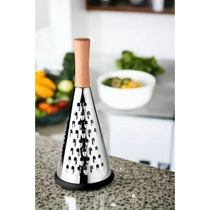 27 cm*11,5 cm Orta Boy 3 Taraflı Paslanmaz Çelik Rende, Ahşap Saplı