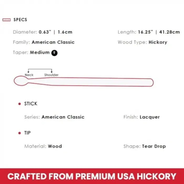 2B American Hickory Wood Tip Drumstick