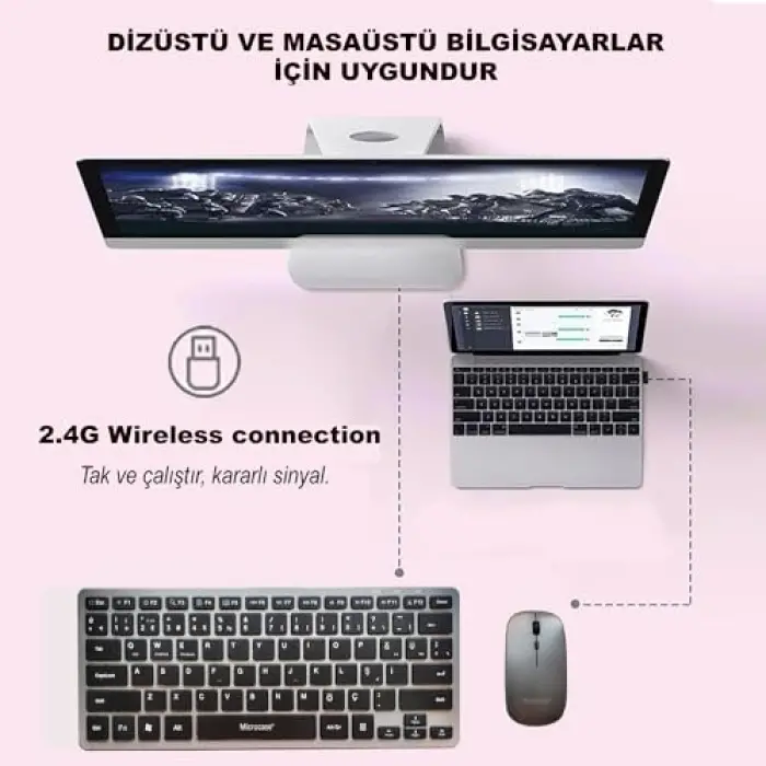 2in1 Kablosuz ve Bluetooth Türkçe Klavye Mouse Seti, Şarjlı - AL4285