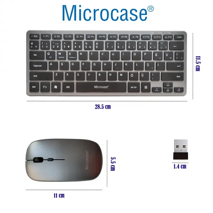 2in1 Kablosuz ve Bluetooth Türkçe Klavye Mouse Seti, Şarjlı - AL4285