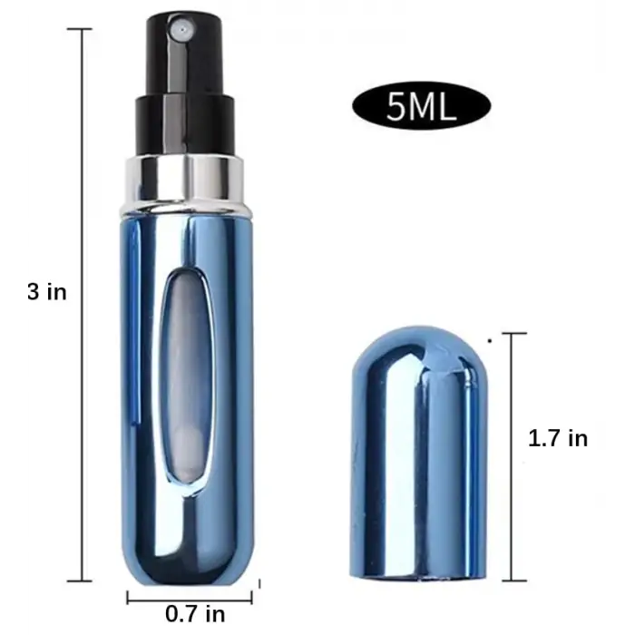 3 Adet 5 ml Doldurulabilir Mini Parfüm Atomizeri; Parlak Mavi, Siyah ve Pembe