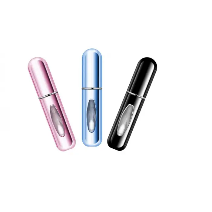 3 Adet 5 ml Doldurulabilir Mini Parfüm Atomizeri; Parlak Mavi, Siyah ve Pembe