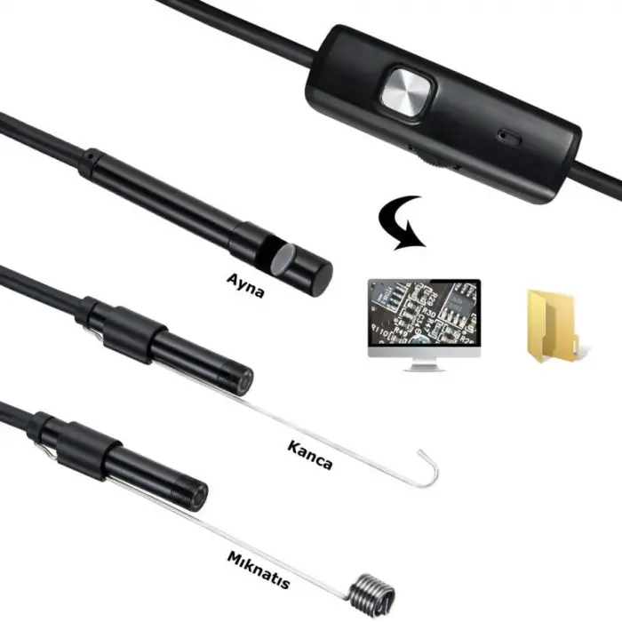 3 in 1 Endoskop Yılan Kamera, USB, Micro USB ve Type-C, 5M Sert Kablo